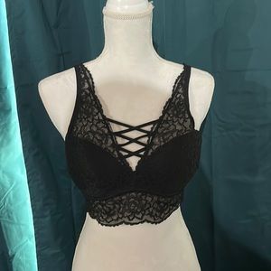 PINK lace black bralette